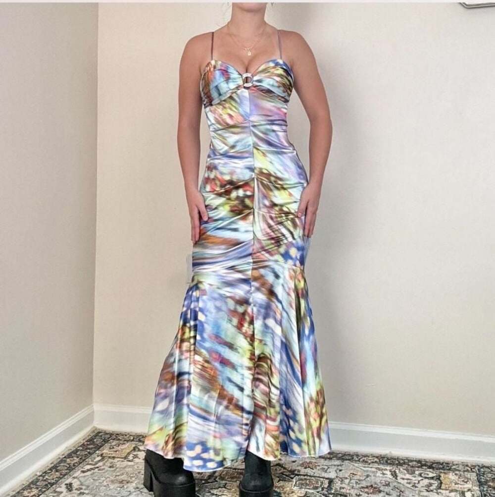 Blondie Nites by Stacy Sklar Size 5 Multi-Color Abstract Print Mermaid Formal Dr